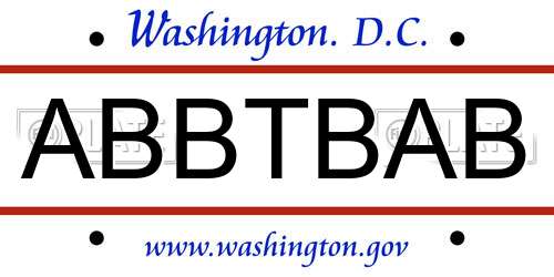 ABBTBAB District Of Columbia License Plate