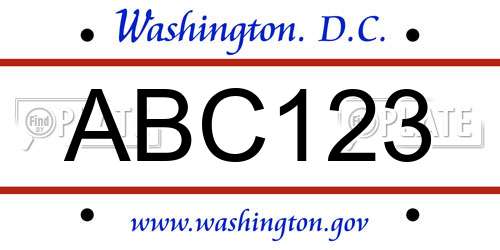 ABC123 District Of Columbia License Plate