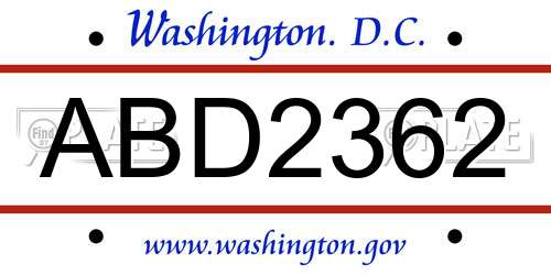 ABD2362 District Of Columbia License Plate