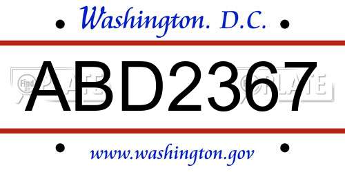 ABD2367 District Of Columbia License Plate