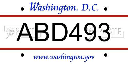 ABD493 District Of Columbia License Plate