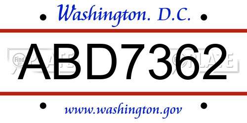 ABD7362 District Of Columbia License Plate
