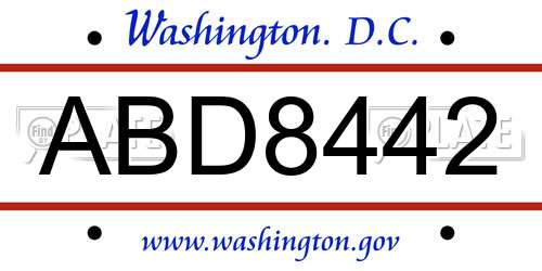 ABD8442 District Of Columbia License Plate