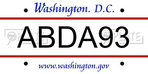 ABDA93 District Of Columbia License Plate