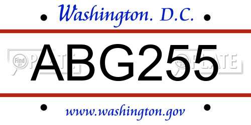 ABG255 District Of Columbia License Plate