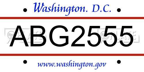 ABG2555 District Of Columbia License Plate