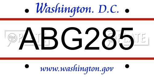 ABG285 District Of Columbia License Plate