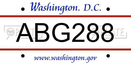 ABG288 District Of Columbia License Plate
