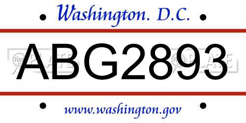 ABG2893 District Of Columbia License Plate