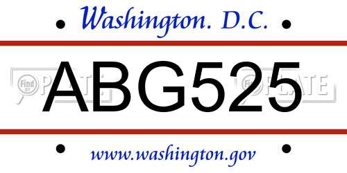 ABG525 District Of Columbia License Plate