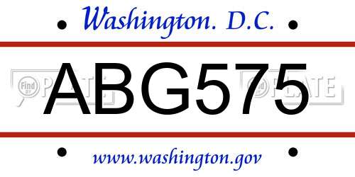 ABG575 District Of Columbia License Plate