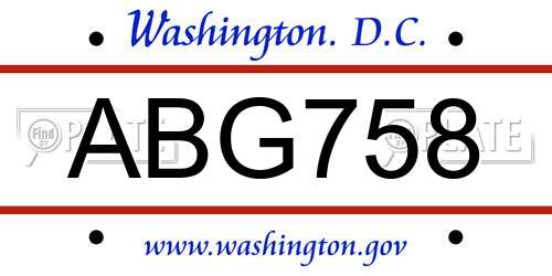 ABG758 District Of Columbia License Plate