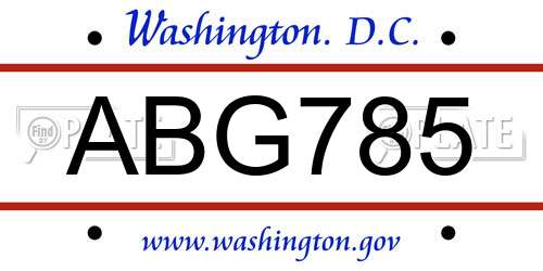 ABG785 District Of Columbia License Plate