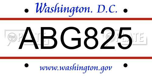 ABG825 District Of Columbia License Plate