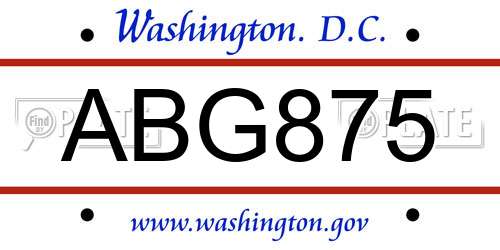 ABG875 District Of Columbia License Plate