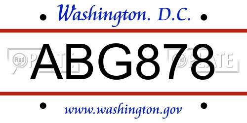 ABG878 District Of Columbia License Plate