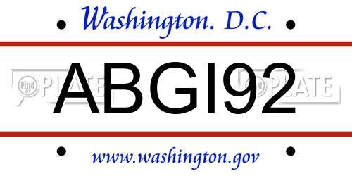 ABGI92 District Of Columbia License Plate