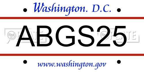 ABGS25 District Of Columbia License Plate