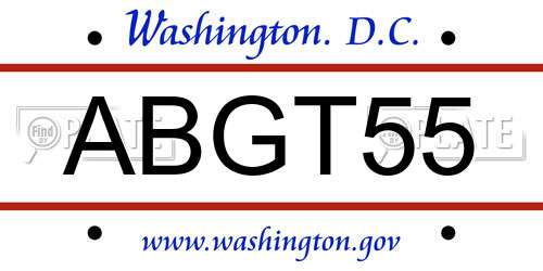ABGT55 District Of Columbia License Plate