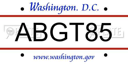 ABGT85 District Of Columbia License Plate