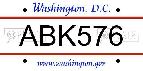 ABK576 District Of Columbia License Plate