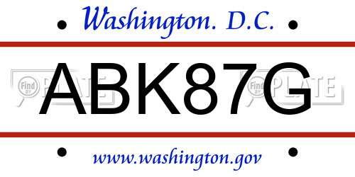 ABK87G District Of Columbia License Plate