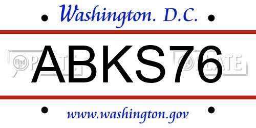 ABKS76 District Of Columbia License Plate