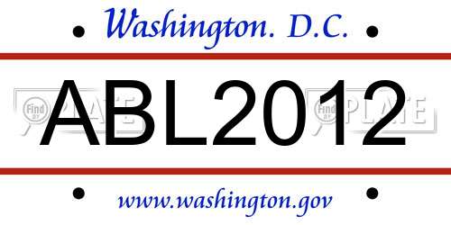 ABL2012 District Of Columbia License Plate