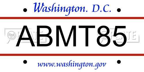 ABMT85 District Of Columbia License Plate
