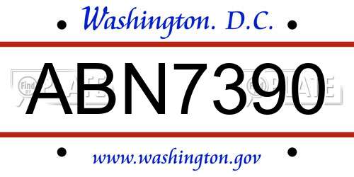 ABN7390 District Of Columbia License Plate