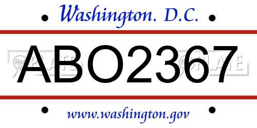 ABO2367 District Of Columbia License Plate