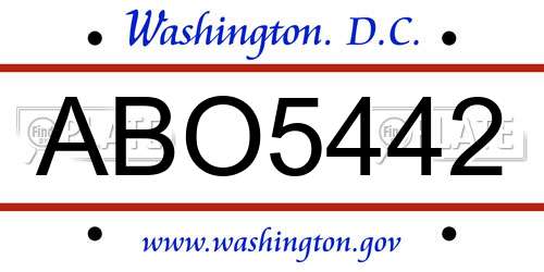 ABO5442 District Of Columbia License Plate