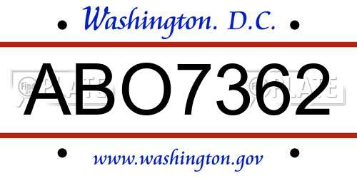 ABO7362 District Of Columbia License Plate