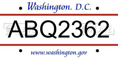 ABQ2362 District Of Columbia License Plate