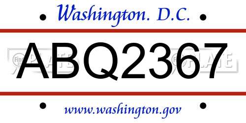 ABQ2367 District Of Columbia License Plate