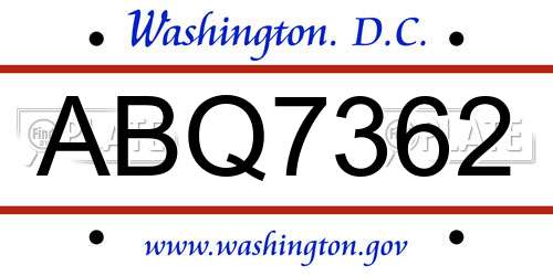 ABQ7362 District Of Columbia License Plate