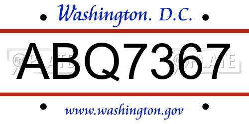 ABQ7367 District Of Columbia License Plate
