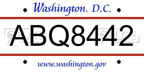 ABQ8442 District Of Columbia License Plate