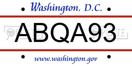 ABQA93 District Of Columbia License Plate