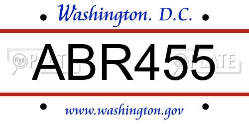 ABR455 District Of Columbia License Plate