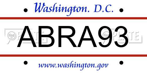 ABRA93 District Of Columbia License Plate