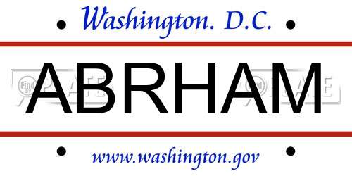 ABRHAM District Of Columbia License Plate