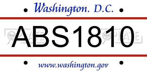ABS1810 District Of Columbia License Plate