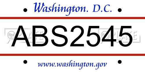 ABS2545 District Of Columbia License Plate