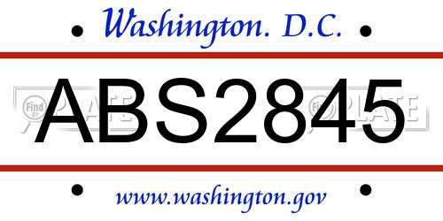 ABS2845 District Of Columbia License Plate