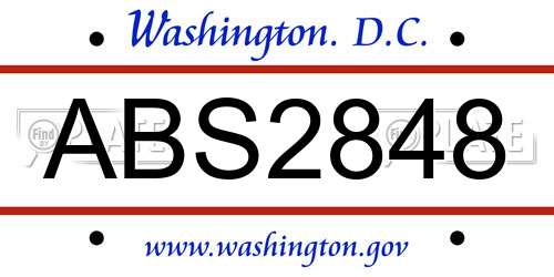 ABS2848 District Of Columbia License Plate