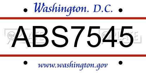 ABS7545 District Of Columbia License Plate