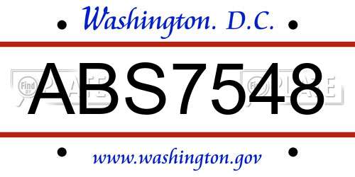 ABS7548 District Of Columbia License Plate