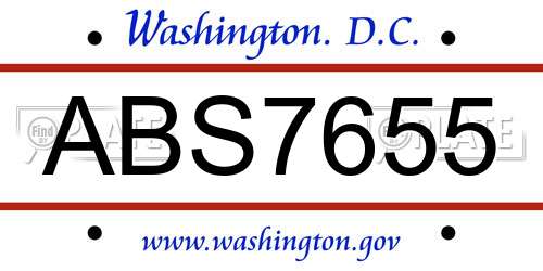 ABS7655 District Of Columbia License Plate