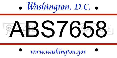 ABS7658 District Of Columbia License Plate